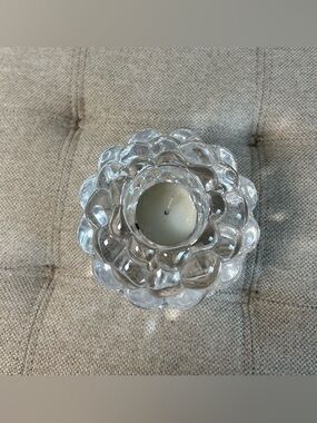 Orrefors Sweden Hallon Raspberry Crystal Votive Candle Holder Bubble Design 4"